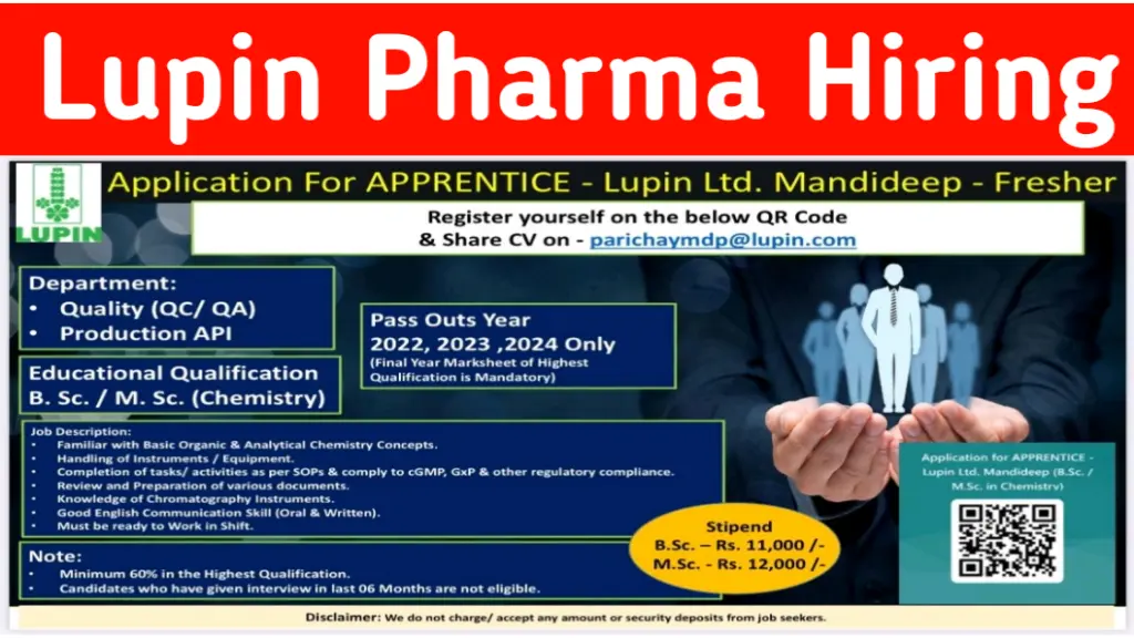 Lupin Pharma Ltd Jobs in Mandideep 2024