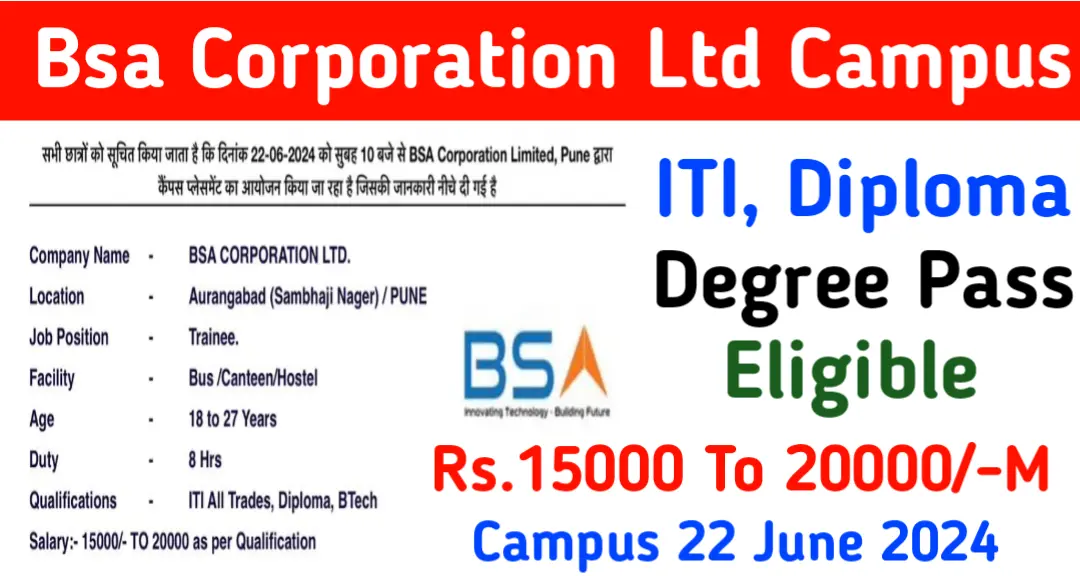 Bsa Corporation Ltd Jobs in Pune 2024