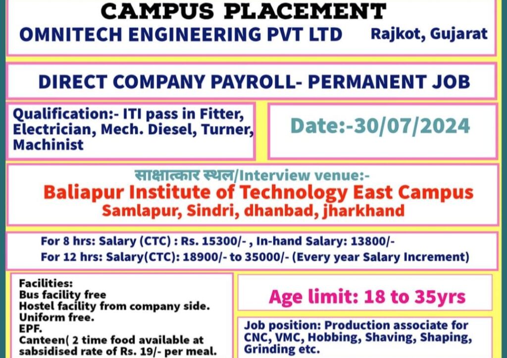 Omnitech Engineering ITI Job Openings